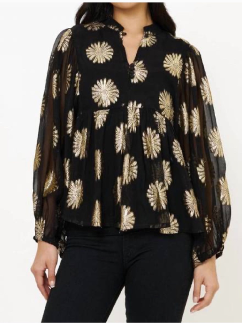 Oliphant Mandarin Balloon Top Black and Gold Size M (M)